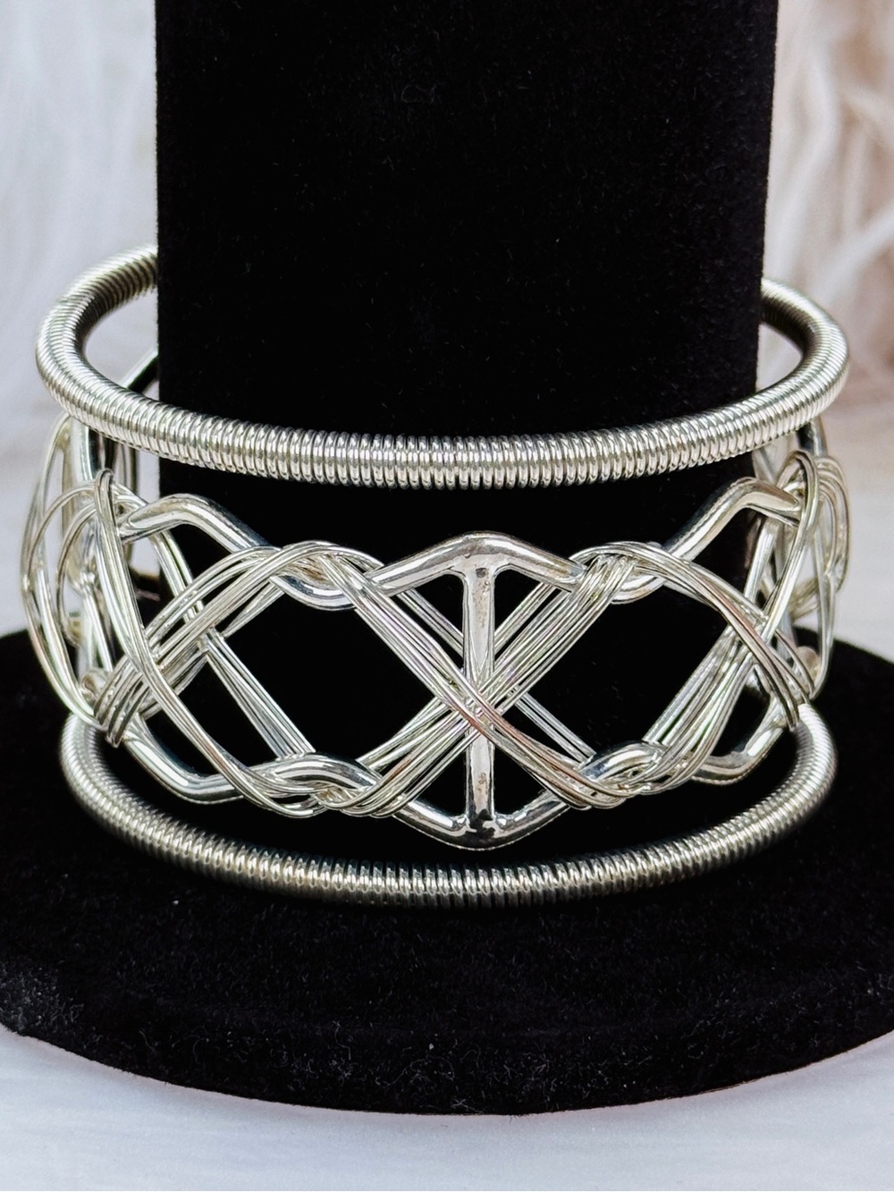 Beautiful Silvertone wide cuff weighted bracelet